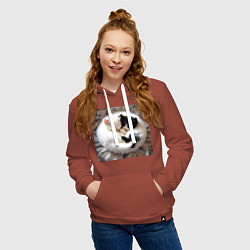 Толстовка-худи хлопковая женская Два любящих котика обнимаются клубочком, цвет: кирпичный — фото 2