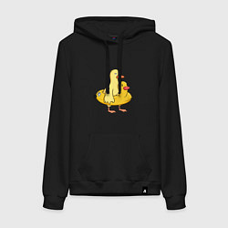Толстовка-худи хлопковая женская Две утки, цвет: черный
