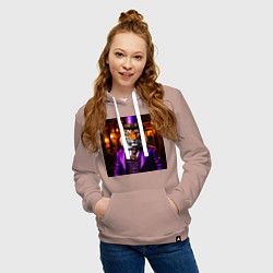 Толстовка-худи хлопковая женская Тигр в сиреневом костюме стиль стимпанк, цвет: пыльно-розовый — фото 2