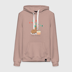 Толстовка-худи хлопковая женская Capy birthday капибара, цвет: пыльно-розовый
