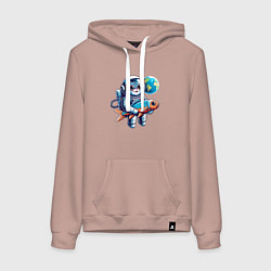 Женская толстовка-худи Котик космонавт с рыбой - нейросеть