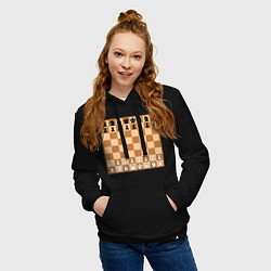 Толстовка-худи хлопковая женская Шахматная доска без нумерации, цвет: черный — фото 2