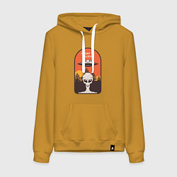 Толстовка-худи хлопковая женская Пришелец - i want to believe, цвет: горчичный