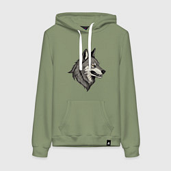 Толстовка-худи хлопковая женская Рисунок волка, цвет: авокадо