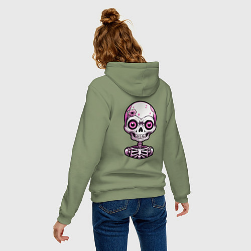 Женская толстовка-худи Розовый скелет с большими глазами / Авокадо – фото 4