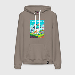 Толстовка-худи хлопковая женская Catcraft - collaboration ai art, цвет: утренний латте