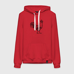 Толстовка-худи хлопковая женская Новогодний петух, цвет: красный