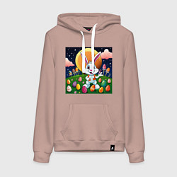 Толстовка-худи хлопковая женская Кролик пришелец, цвет: пыльно-розовый