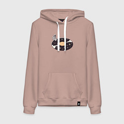 Толстовка-худи хлопковая женская Космонавт музыкальная пластинка, цвет: пыльно-розовый