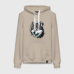 Женская толстовка-худи Портрет волка с брызгами краски