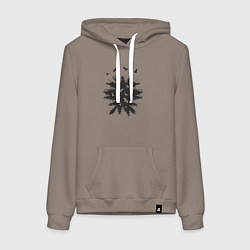 Толстовка-худи хлопковая женская Лесные птички, цвет: утренний латте