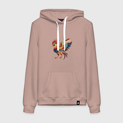 Толстовка-худи хлопковая женская Грозный петух готов к бою, цвет: пыльно-розовый