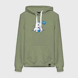 Толстовка-худи хлопковая женская Белый медведь и мороженое, цвет: авокадо