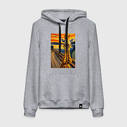 Толстовка-худи хлопковая женская Жираф кричит - мем нейросеть, цвет: меланж