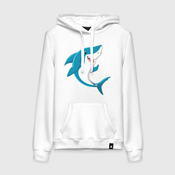 Толстовка-худи хлопковая женская Веселая добрая акула, цвет: белый