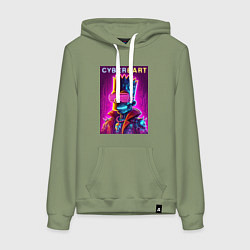 Толстовка-худи хлопковая женская Cyber Bart - neon glow ai art fantasy, цвет: авокадо