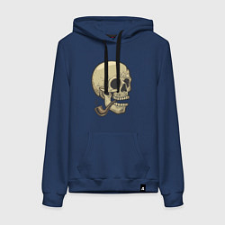 Толстовка-худи хлопковая женская Череп с трубкой, цвет: тёмно-синий