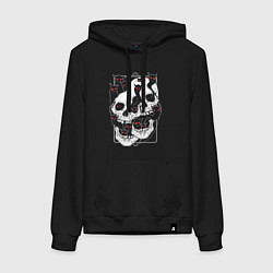 Толстовка-худи хлопковая женская Черепа и красноглазые злые духи, цвет: черный