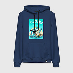 Женская толстовка-худи Surfing never alone - shark and surfer