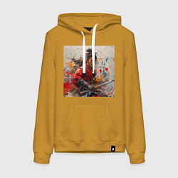 Толстовка-худи хлопковая женская Краски самурая, цвет: горчичный