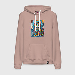 Женская толстовка-худи Прикольный котик - пэчворк