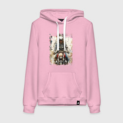 Толстовка-худи хлопковая женская Акварель -мотоциклист, цвет: светло-розовый