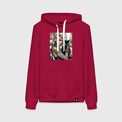 Женская толстовка-худи Девчонка панк в татухах с чёрным котом - нейросеть