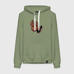 Толстовка-худи хлопковая женская Мишка скейтер, цвет: авокадо