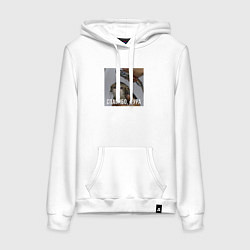 Толстовка-худи хлопковая женская Котик под душем спасибо дура, цвет: белый