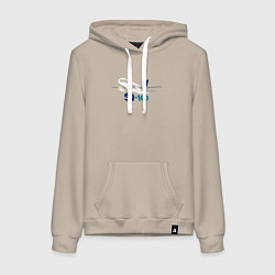 Толстовка-худи хлопковая женская Сухой Суперджет 100 цветной с надписью, цвет: миндальный