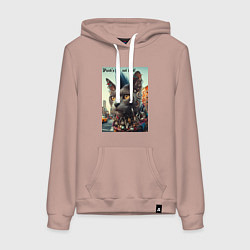 Толстовка-худи хлопковая женская Уличный кот панк музыкант - нейросеть, цвет: пыльно-розовый