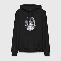 Толстовка-худи хлопковая женская Пёс авиатор, цвет: черный