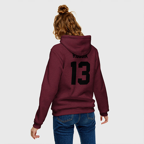 Женская толстовка-худи Russia 13 / Меланж-бордовый – фото 4