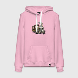 Толстовка-худи хлопковая женская Винтажный поезд 19 века, цвет: светло-розовый