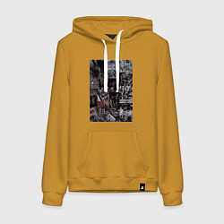 Толстовка-худи хлопковая женская Художник коллаж, цвет: горчичный