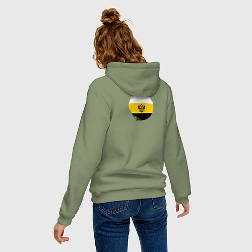 Женская толстовка-худи Герб Святой Руси на узорном царском флаге / Авокадо – фото 4
