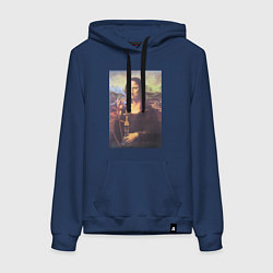 Толстовка-худи хлопковая женская Мона Лиза с кальяном, цвет: тёмно-синий