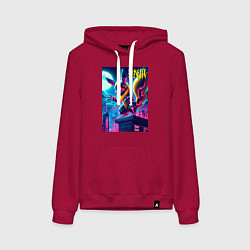 Толстовка-худи хлопковая женская Ужасный Пикачу на крыше небоскрёба - хэллоуин, цвет: маджента