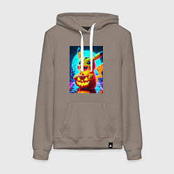 Толстовка-худи хлопковая женская Пикачу зомби с тыквой - хэллоуин, цвет: утренний латте