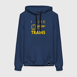 Толстовка-худи хлопковая женская Мне нравятся поезда, цвет: тёмно-синий