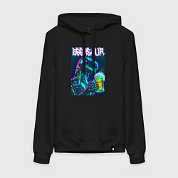 Толстовка-худи хлопковая женская Neon cyber beersaur - neon glow fantasy, цвет: черный