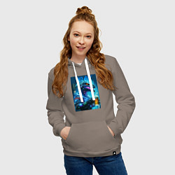 Толстовка-худи хлопковая женская Cyber beersaur with a mug of beer, цвет: утренний латте — фото 2