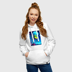 Толстовка-худи хлопковая женская Краб Губка Боб в мегаполисе - киберпанк, цвет: белый — фото 2
