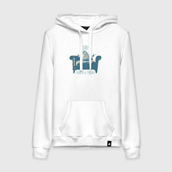 Толстовка-худи хлопковая женская Забавный голубь на диване, цвет: белый