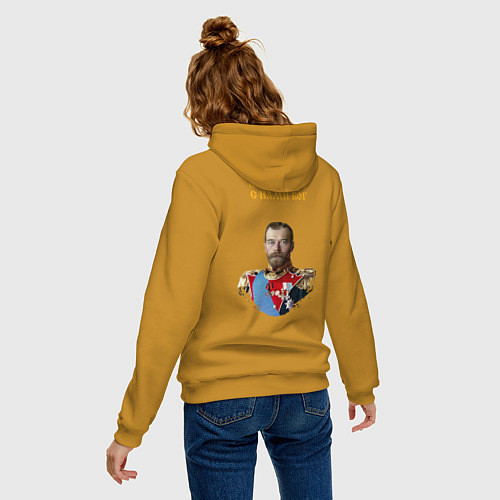 Женская толстовка-худи Мы русские с нами Бог Ника желтая с Николаем 2 для / Горчичный – фото 4