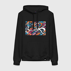 Толстовка-худи хлопковая женская Граффити абстракция, цвет: черный