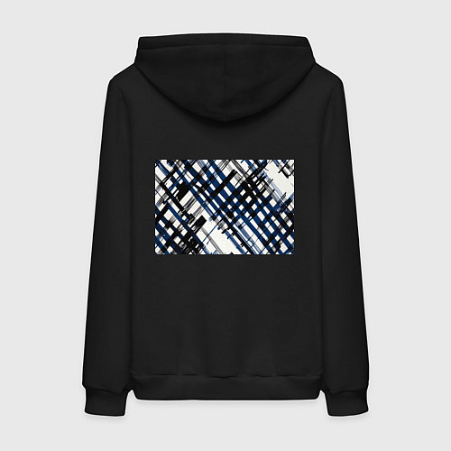 Женская толстовка-худи Косая клетка бело-синяя / Черный – фото 2