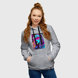 Толстовка-худи хлопковая женская Кибер девчонка в розовых очках - нейроарт, цвет: меланж — фото 2