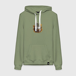 Толстовка-худи хлопковая женская Серый волк в шапке и шарфе, цвет: авокадо