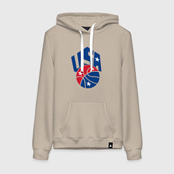 Толстовка-худи хлопковая женская Баскетбол - США, цвет: миндальный